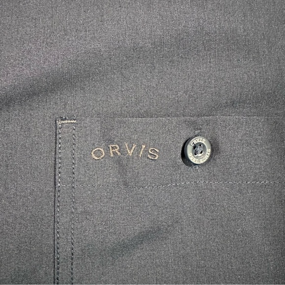 Orvis Mens Navy Blue Short Sleeve Button Down Shirt Large Polyester Utility - Picture 3 of 7